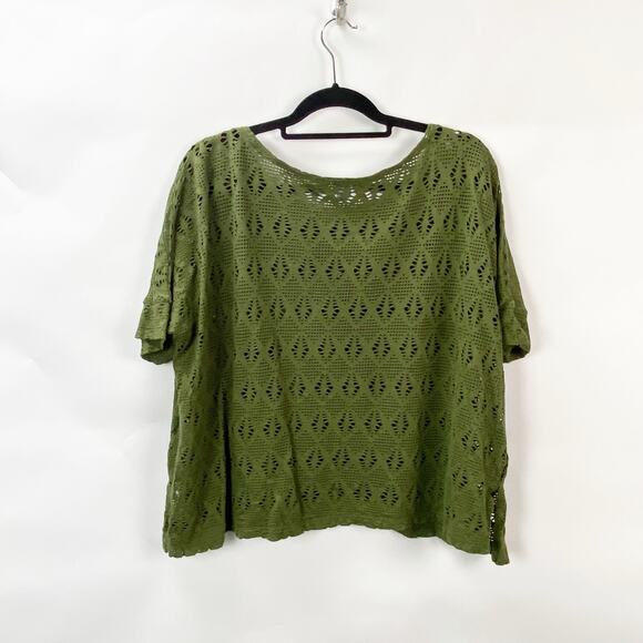 Old Navy Large Womens Green Open Net Fishernet Oversized Boat Neck Top - Picture 6 of 8